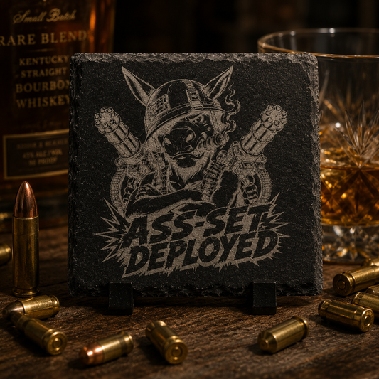 Ass-Set Deployed – Tactical Donkey Engraved Slate Coaster Set (4‑Pack)