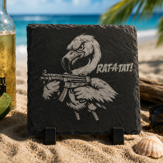 Tactical Flamingo Engraved Slate Coaster Set (4‑Pack)