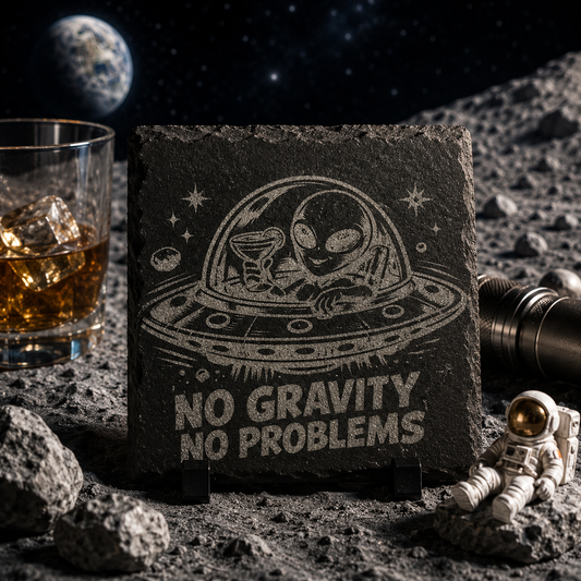 No Gravity No Problems – Alien Margarita Engraved Slate Coaster Set (4‑Pack)